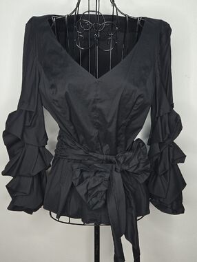 White House Black Market Satin V-Neck Peplum Blouse Size 2